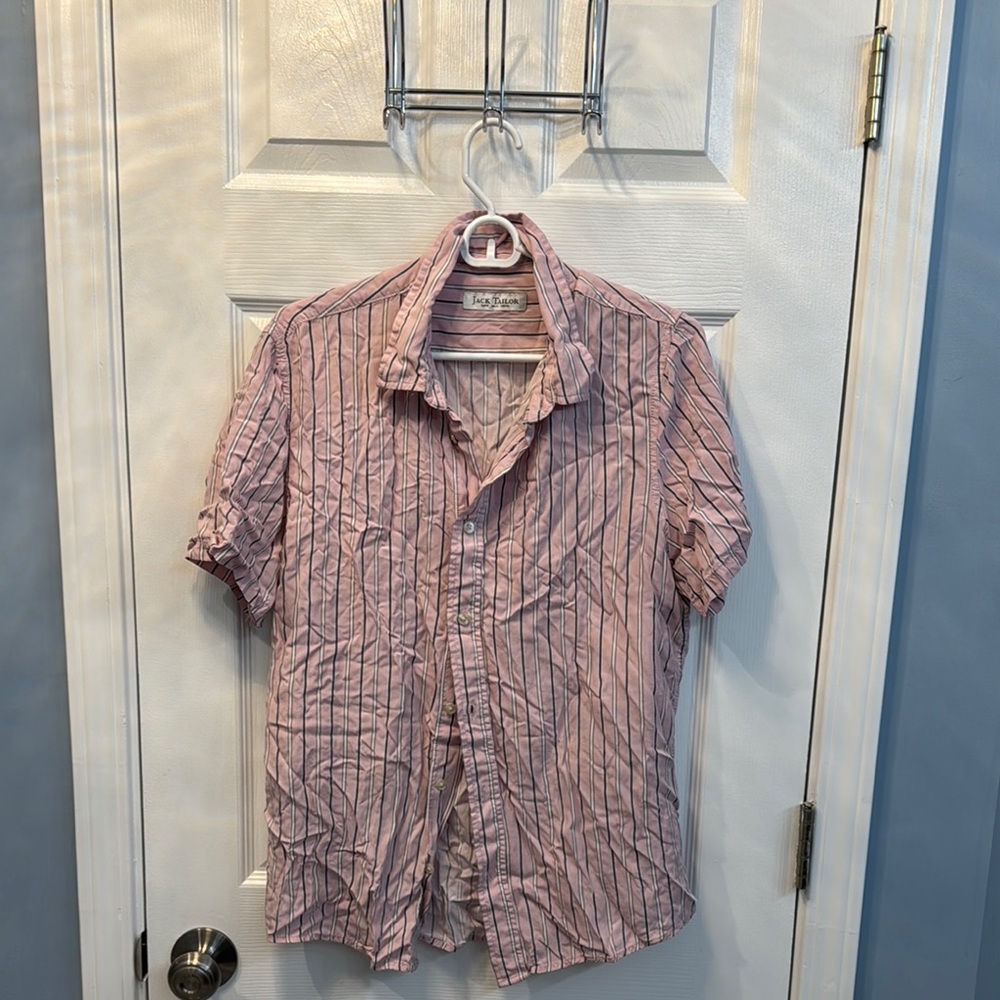 H&M Men’s Pink Striped Short Sleeve Shirt